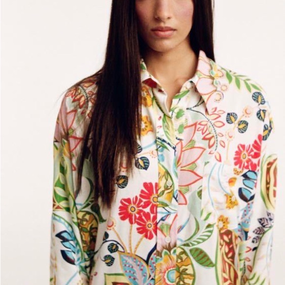 Zara Multicolor Floral Romper Playsuit Viscose Linen size S - Picture 2 of 13